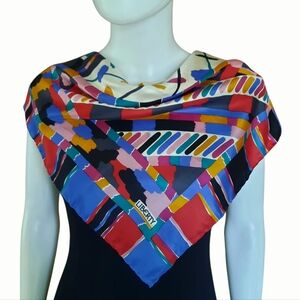Vtg LIBERTY OF LONDON Silk Abstract Geometric Print Scarf 27" Multicolor England